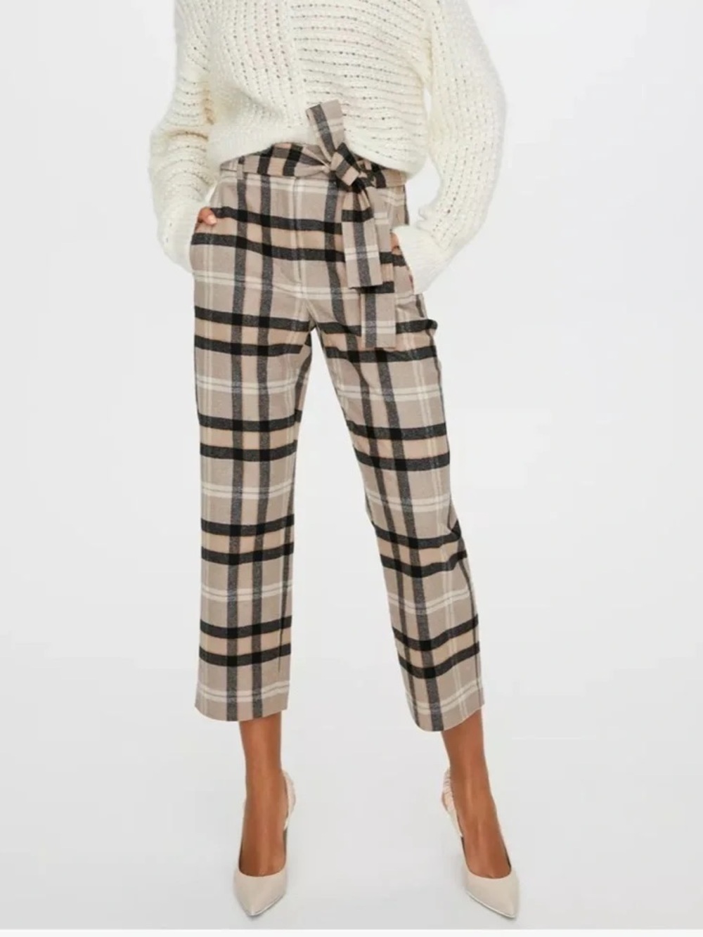 Aritzia Wilfred Tie Front Pant Wool Cashmere Blend Plaid Size 6